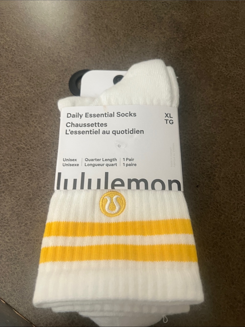 lululemon athletica White Quarter-Length Socks with Yellow Stripes